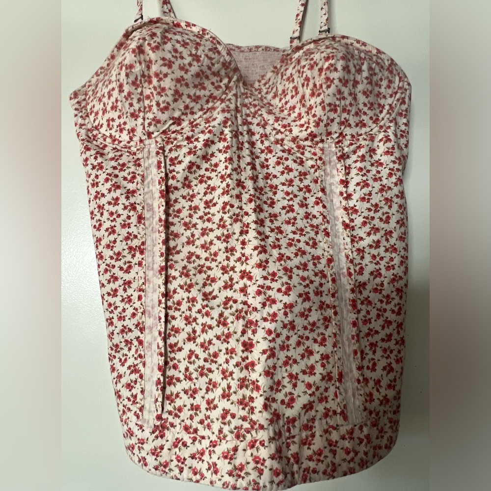 Floral Pink Rose Print white Lace Top